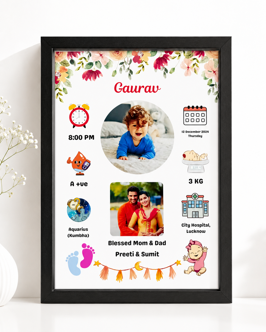 Customised Baby Memory Photo Frame A4 Size