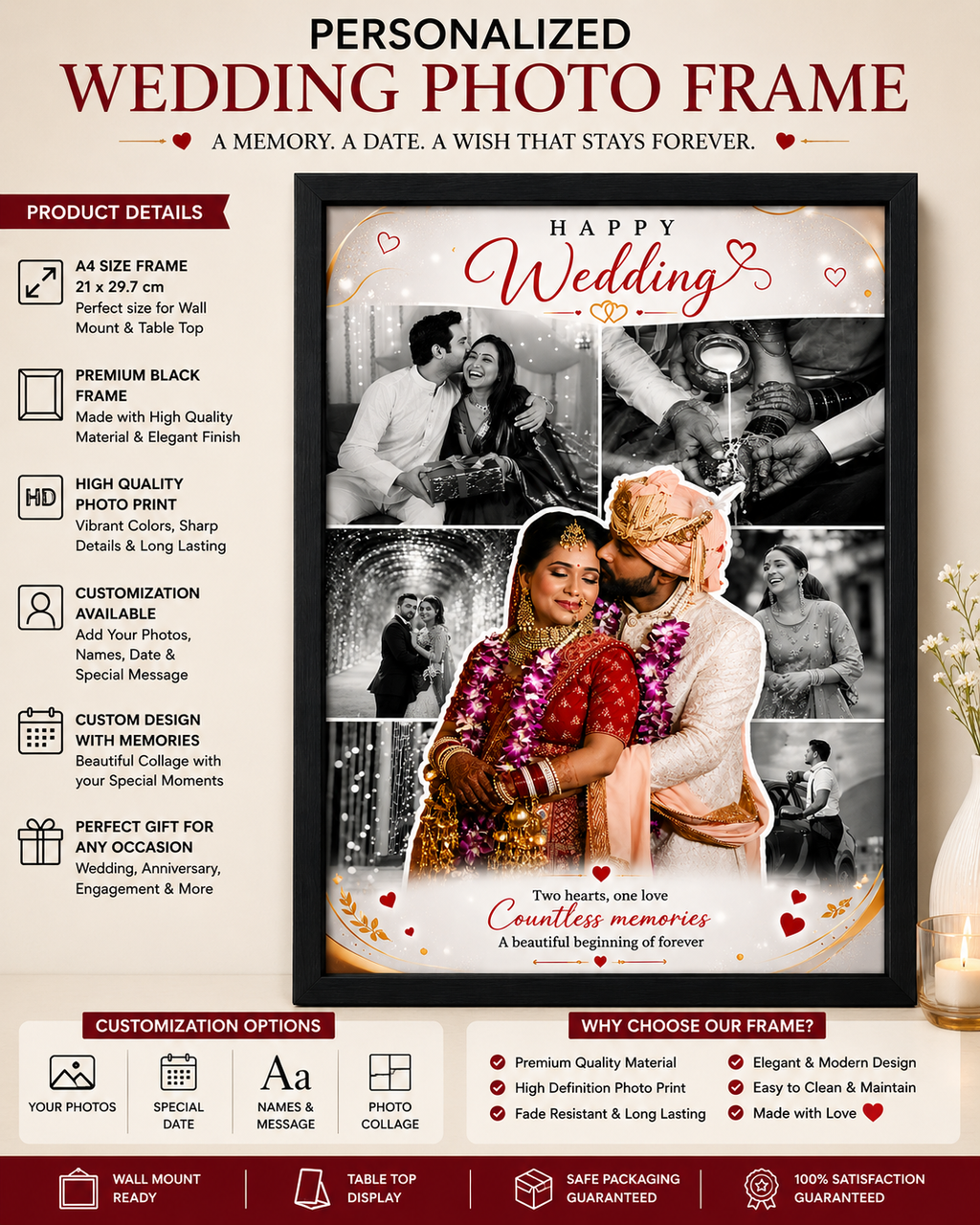 Customised Wedding Photo Frame A4 Size
