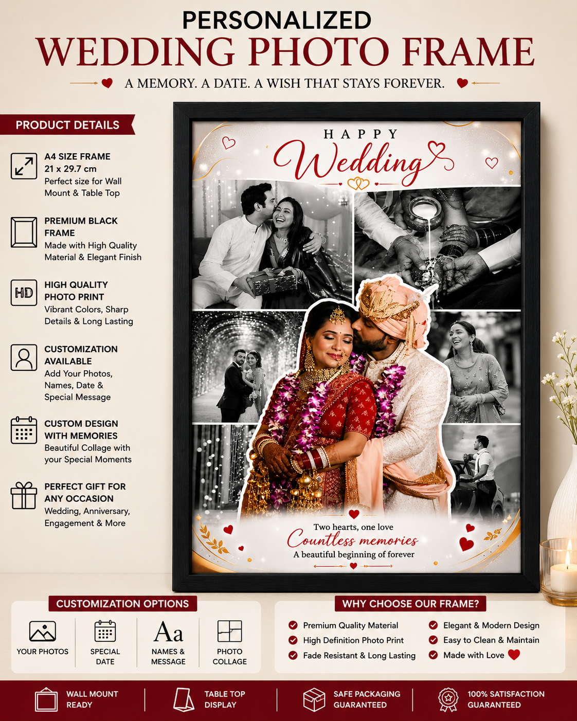 Customised Wedding Photo Frame A4 Size